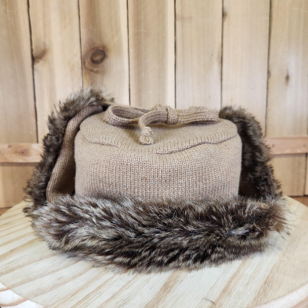 J.Crew Trapper‎ Hat Womens One Size Brown Faux Fur Lined Wool Blend Ear Flap